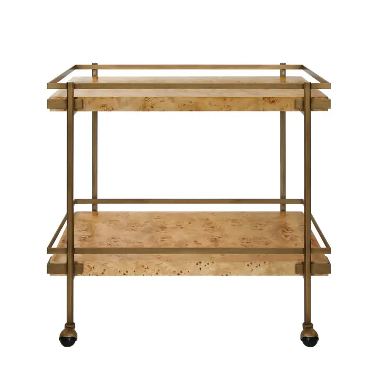 Cash Light Burlwood Two Tier Bar Cart 1