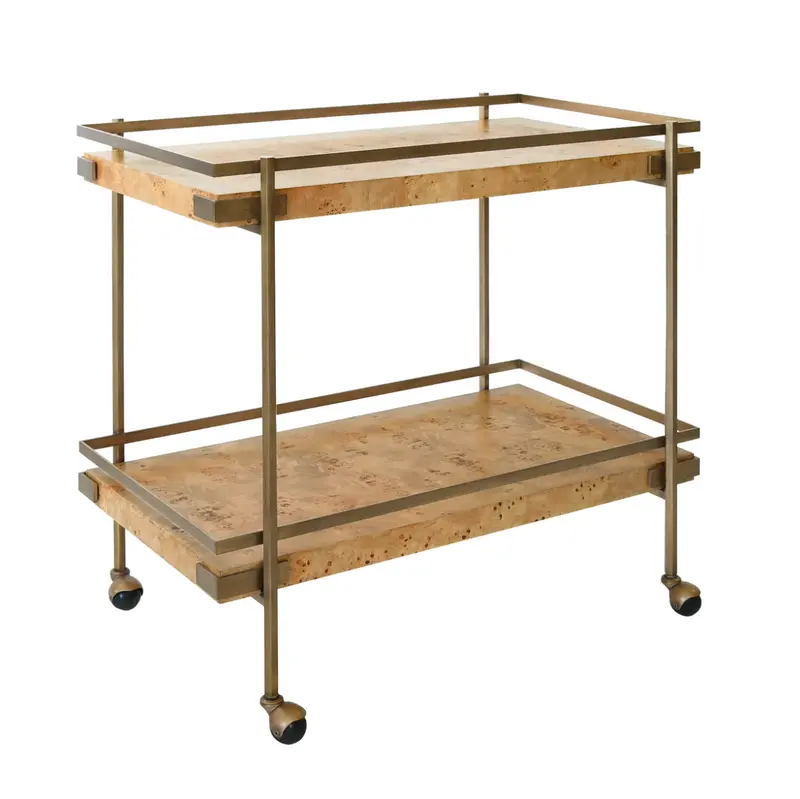 Cash Light Burlwood Two Tier Bar Cart 2