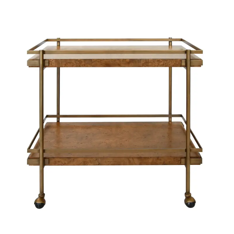 Cash Two Tier Bar Cart - Light Or Dark Burlwood W/Antique Brass 1