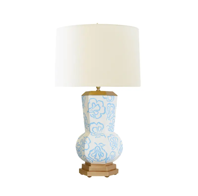 Catalina Handpainted Tole Table Lamp W/Silk Shade - Bloom Motif 1