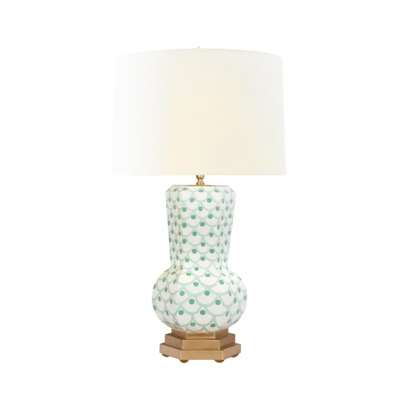 Catalina Handpainted Tole Table Lamp W/ Silk Shade - Green Scale Motif 1