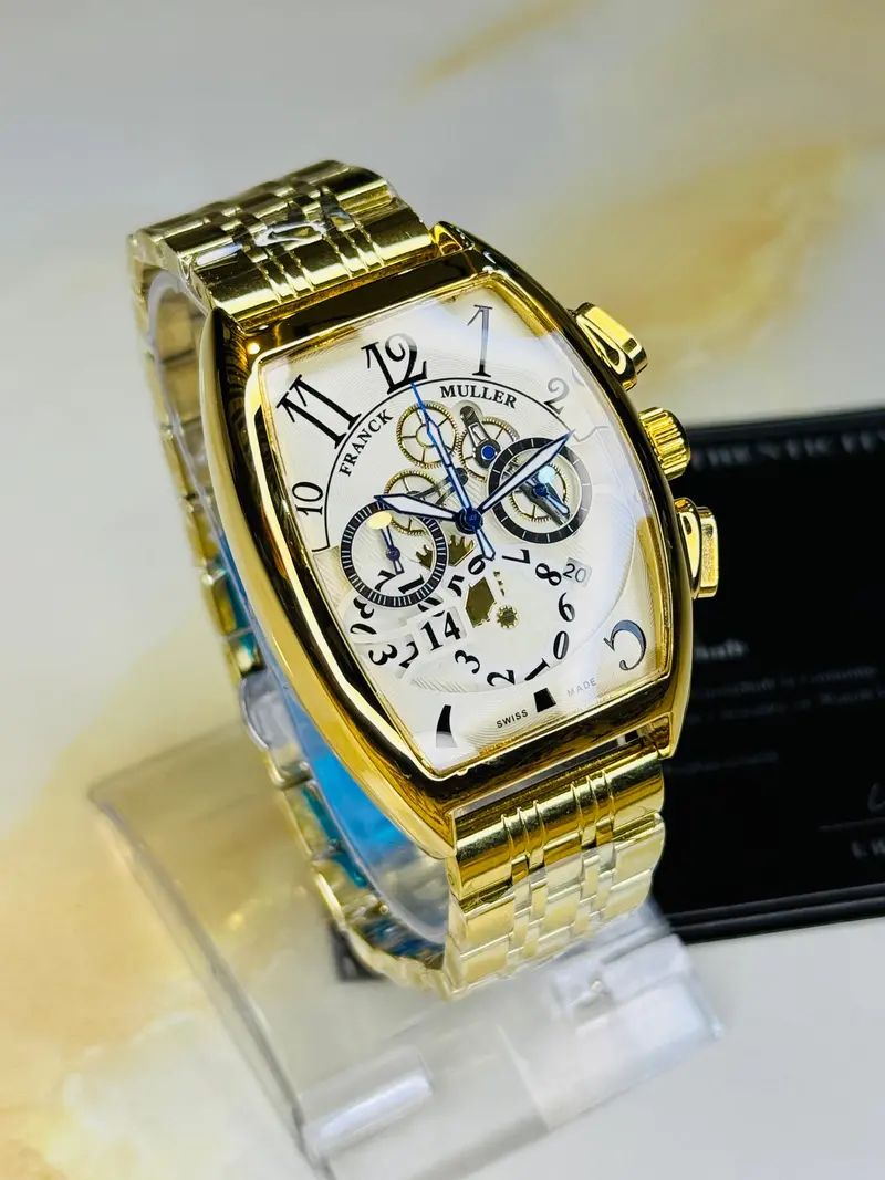 Chain Frank Muller Gold White Chronograph Dial Watch 1
