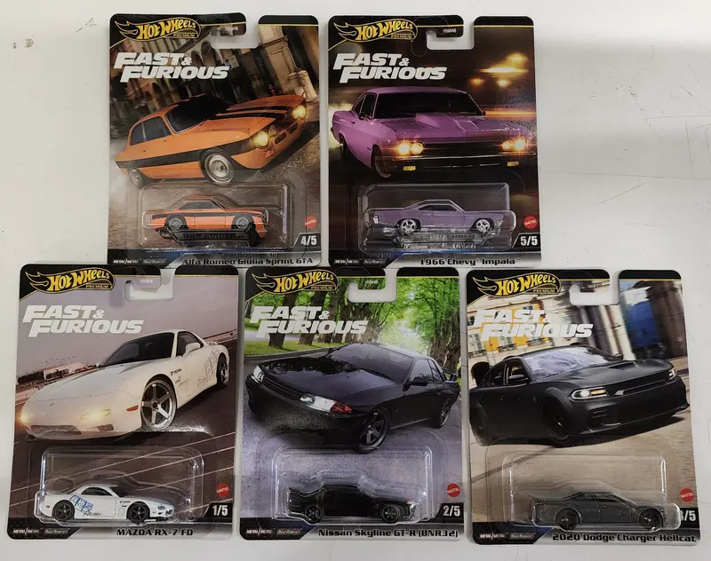 Complete 5 Car Set Case K * 2025 Hot Wheels Fast & Furious Impala, Hellcat 1