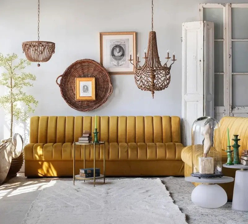 Conrad Ochre 8' Straight Channeled Velvet Sofa 1
