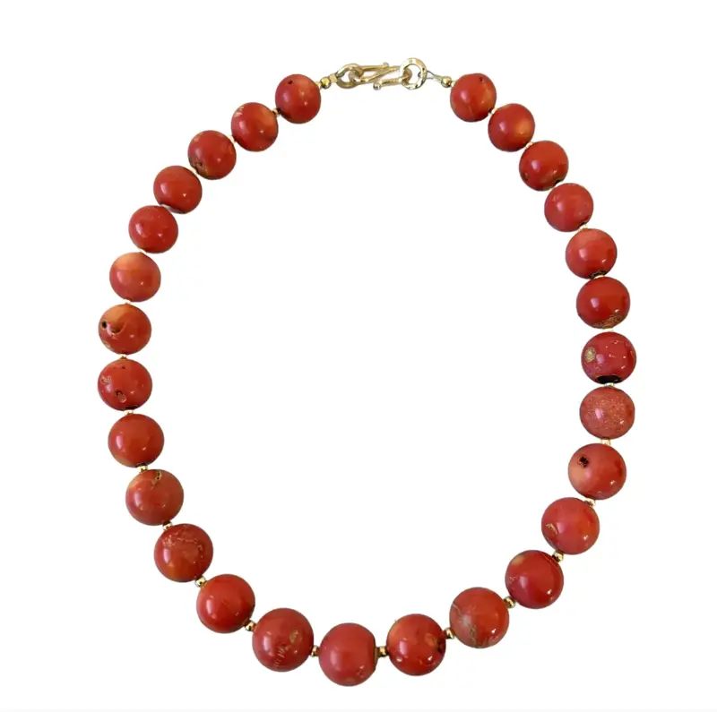 Coral Beaded Necklace With Gold Tone Spacers And Hook Clasp - Designed By Matthew Izzo 1