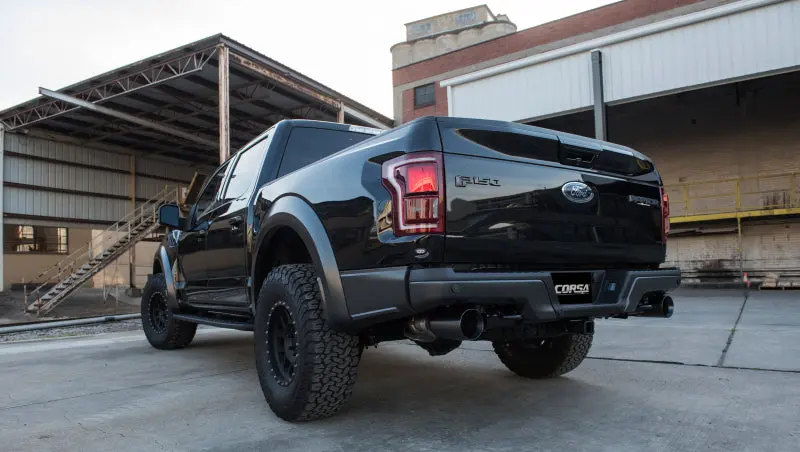 Corsa 2017 Ford F-150 Raptor 3.5L Sport Cat-Back Dual Rear Exit W/ 5In Gunmetal Tip 2