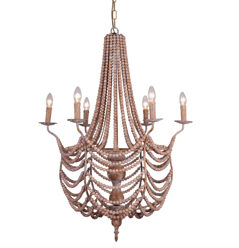 Craftsman Large Shaded Wood Bead Chandelier - Matthew Izzo Collection 1