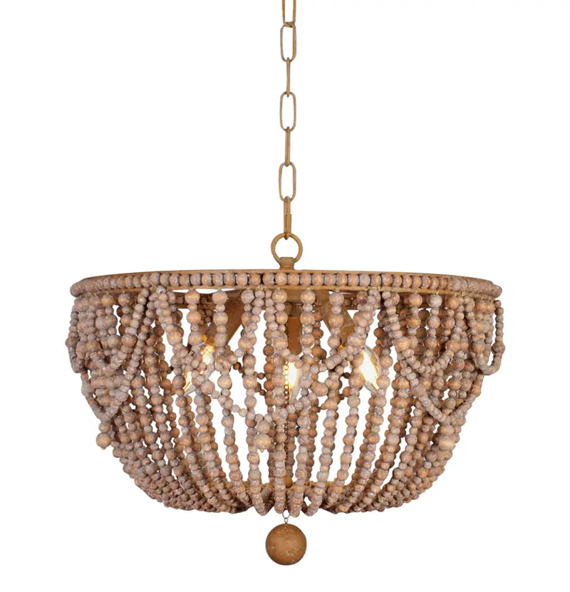 Craftsman Small Shaded Wood Bead Chandelier - Matthew Izzo Collection 1