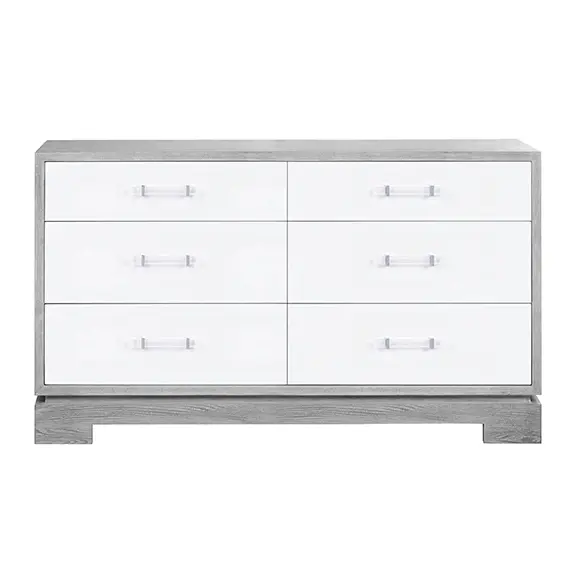 Crawford Mid-Century Modern Six Drawer Chest - Grey Cerused Oak W/Acrylic Handlees 1