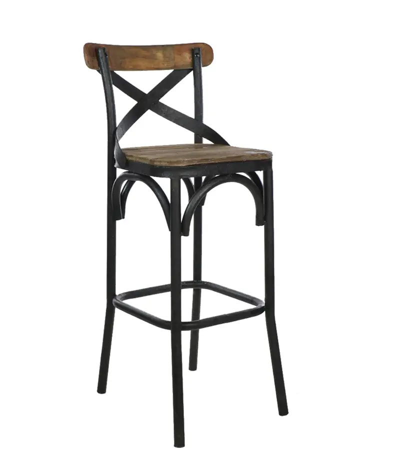 Crossroads Wood & Black Iron Caned Counter Stool - Matthew Izzo Collection 1