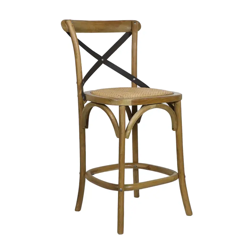 Crossroads Wood & Iron Caned Counter Stool - Matthew Izzo Collection 1