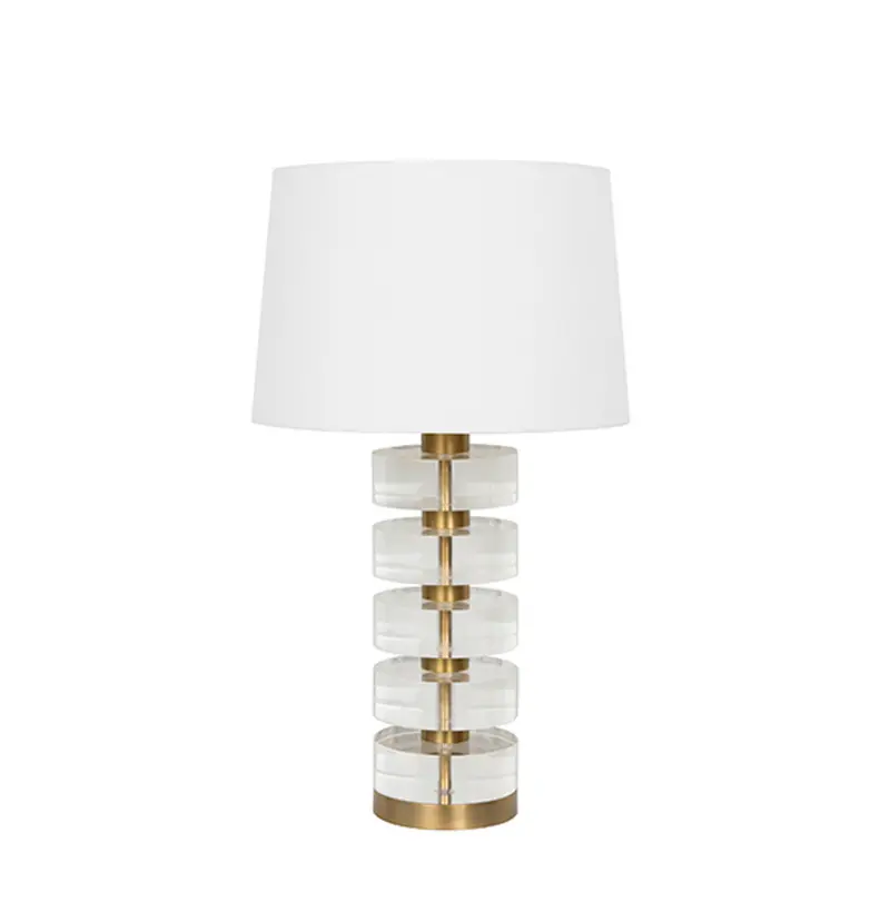 Cybill Acrylic & Brass Table Lamp W/White Linen Shade 1