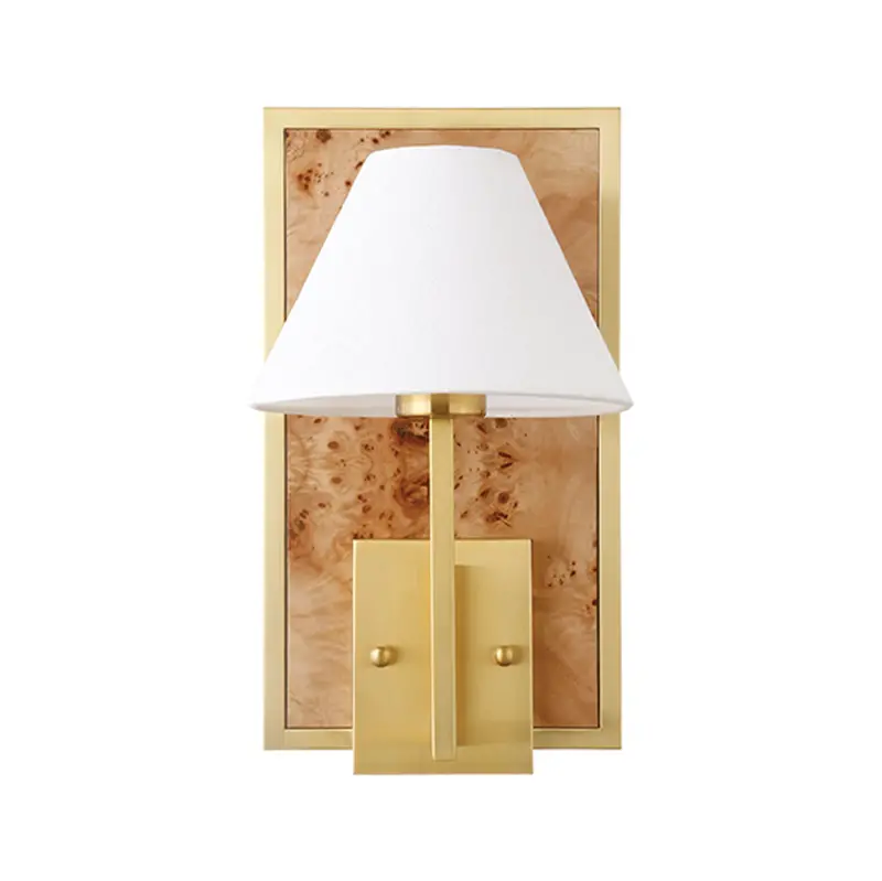 Daren Flushmount Wall Sconce W/Shade - Burlwood & Brushed Brass 1