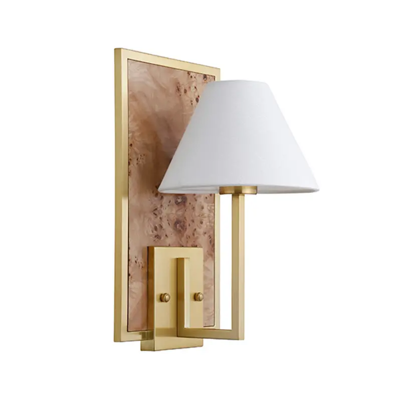 Daren Flushmount Wall Sconce W/Shade - Burlwood & Brushed Brass 2