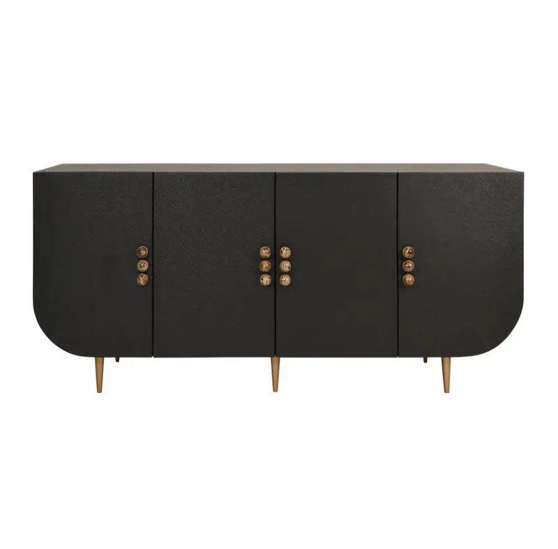 Deluca Black Grasscloth Four Door Buffet 1