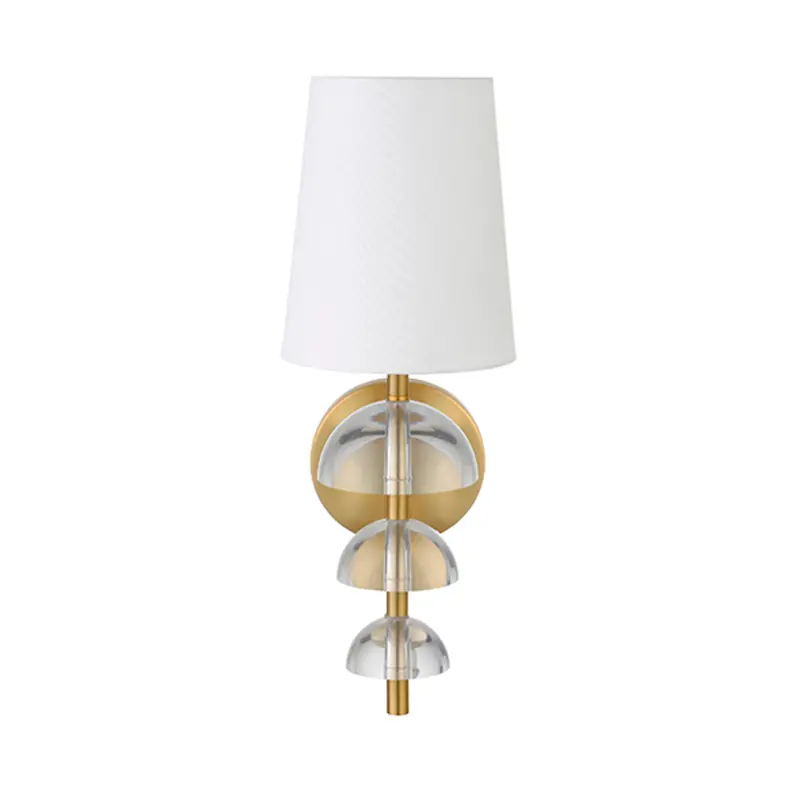 Demi Stacked Hemisphere Acrylic & Antique Brass Wall Sconce With White Linen Shade 1