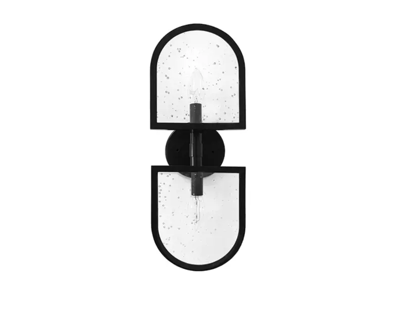 Dexter Mid-Century Modern Black Trimmed Wall Sconce W/Seeded Glass 1