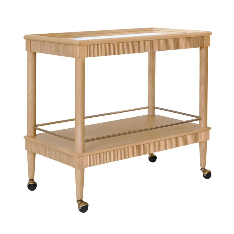 Dublin Two Tier Bar Cart W/Brass Accent - Natural Oak Or Espresso 1