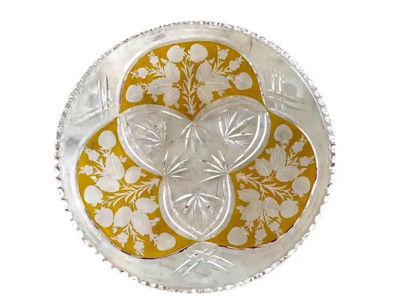 Early 20Th Century Cut Crystal Amber Serving Tray 1