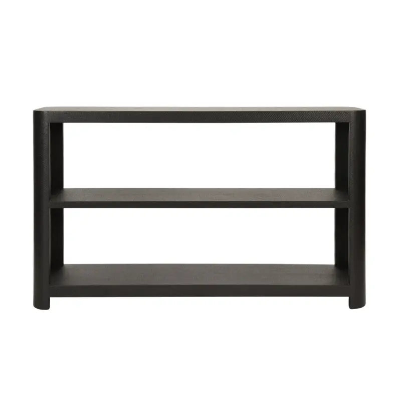 Emery Black Grasscloth Three Tier Console 1