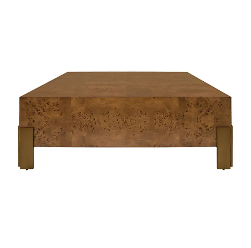 Enid Dark Burlwood 48" Square Coffee Table With Antique Brass Leg Brackets 1