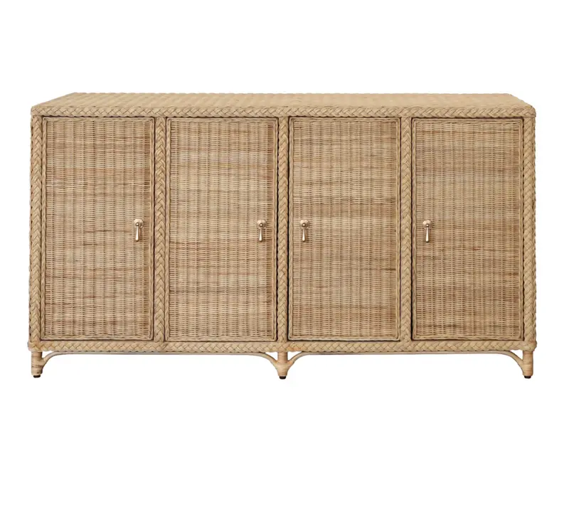 Evander Four Door Buffet - Wrapped Rattan With Brass Door Pulls 1