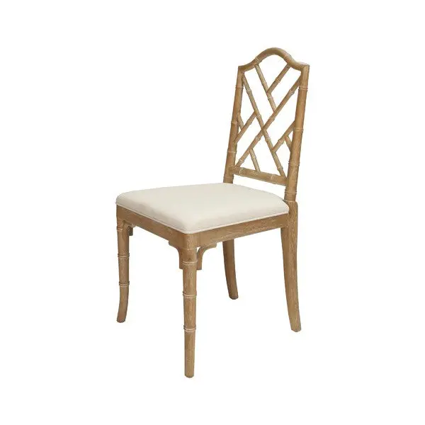 Fairfield Chippendale Side Dining Chair W/Linen Seat - White Lacquer Or Natural Cerused Oak 1