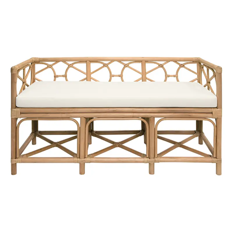 Ferguson Natural Rattan Bench With Ivory Performance Linen Cushion 1