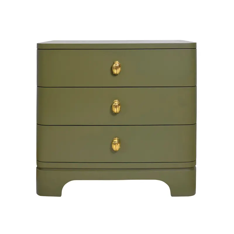 Fortune Rounded Edge Three Drawer Side Table - Blue Matte Lacquer W/Brass Beetle Knobs 2