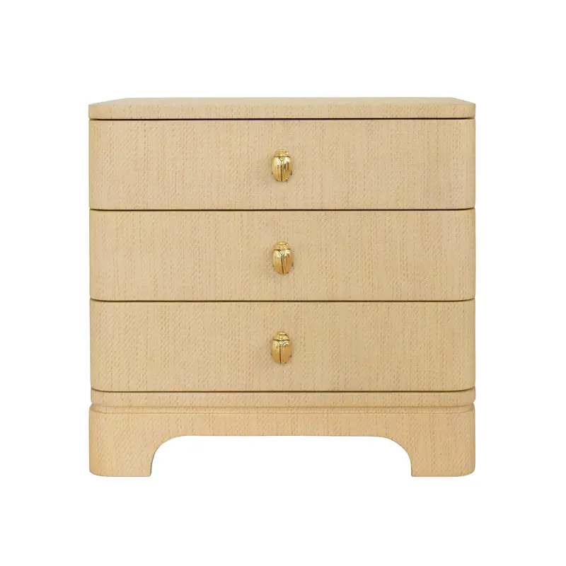 Fortune Rounded Edge Three Drawer Side Table - Blue Matte Lacquer W/Brass Beetle Knobs 3