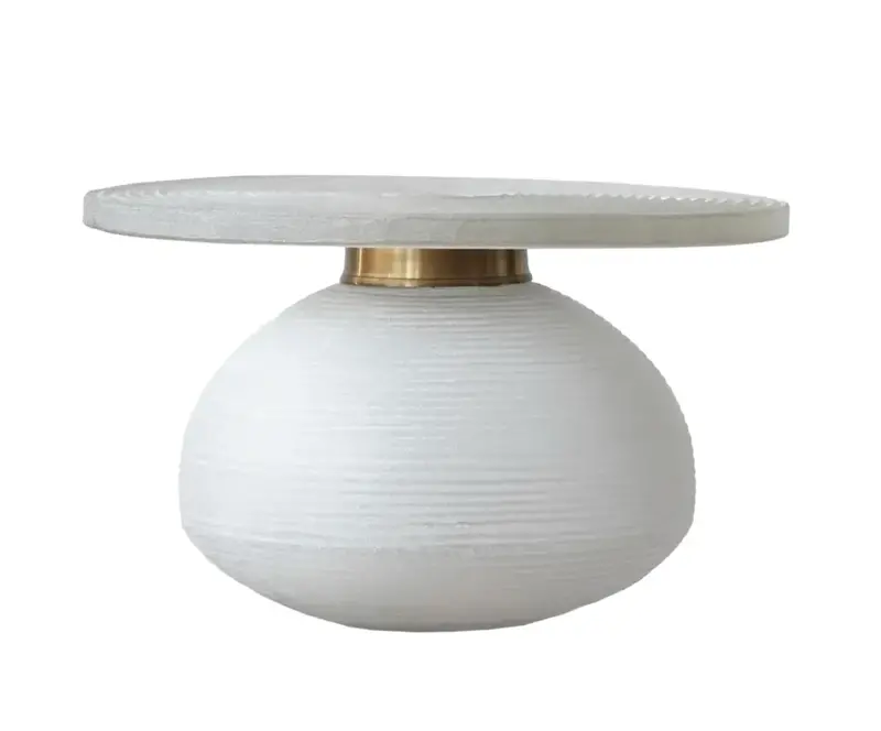 Frosted Glass Round Coffee Table W/Brass Accent - Matthew Izzo Collection 1