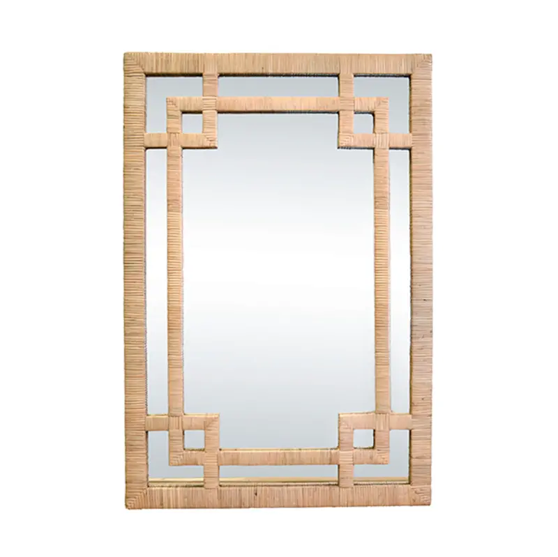 Geneva Natural Rattan Framed Wall Mirror With Greek Key Design 1