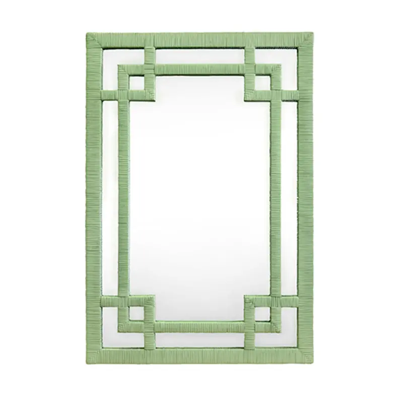 Geneva Sage Green Rattan Framed Wall Mirror With Greek Key Design 1