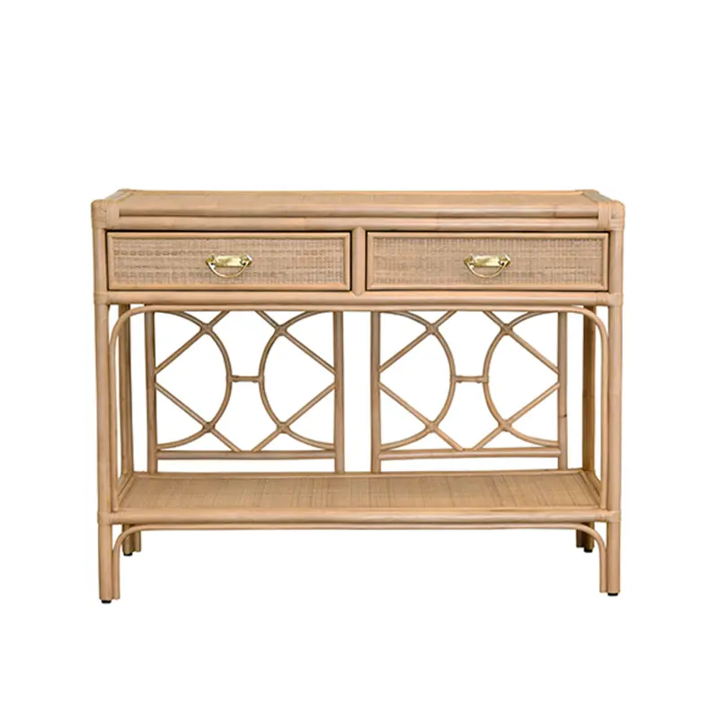 Gideon Natural Rattan Two Drawer Console With Decorative Back 1