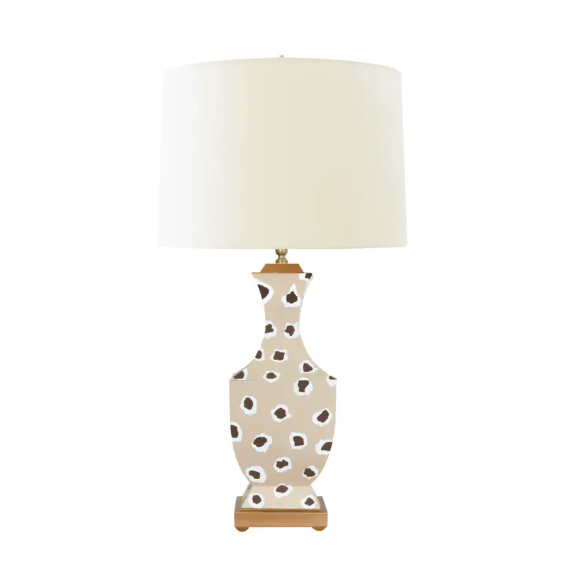 Gina Handpainted Brown Leopard Metal Tole Table Lamp With Silk Shade 1