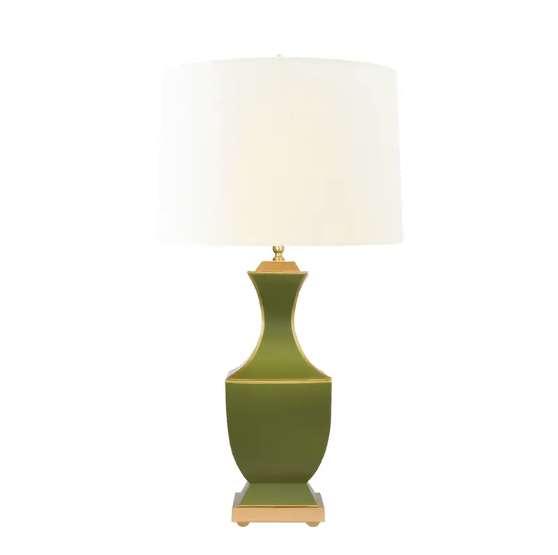 Gina Handpainted Olive Metal Tole Table Lamp With Silk Shade 1