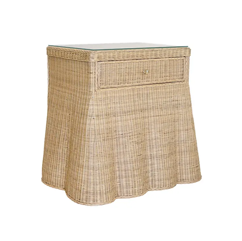 Giselle One Drawer Scalloped Based Rattan Side Table 1
