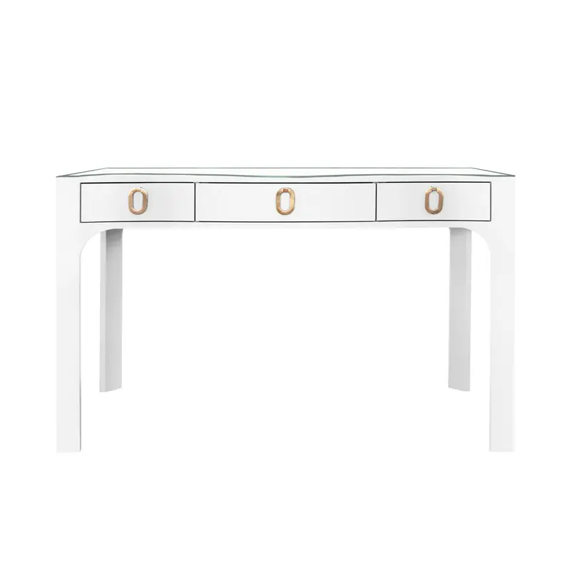 Gladys Curved Front Three Drawer Desk - White Linen 1