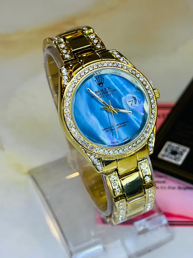 Gold Blue Gem Stone Dial Rolex For Her 1