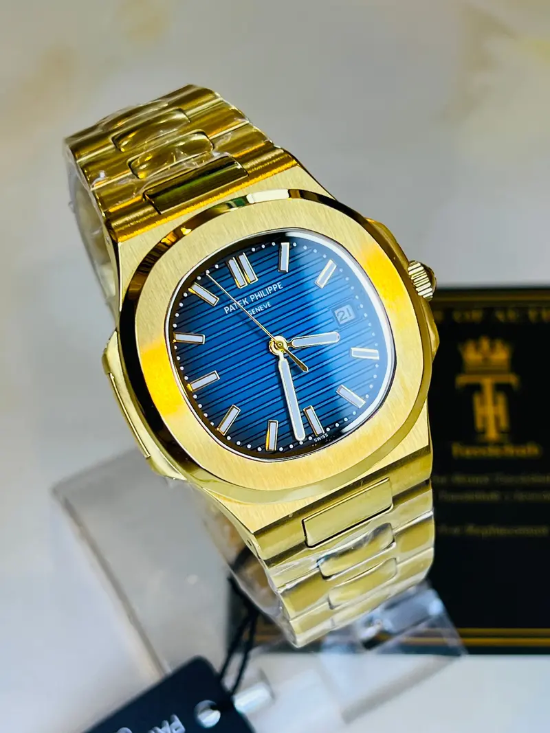 Gold Sapphire Blue Automatic Nautilus Super Clone Watch 1