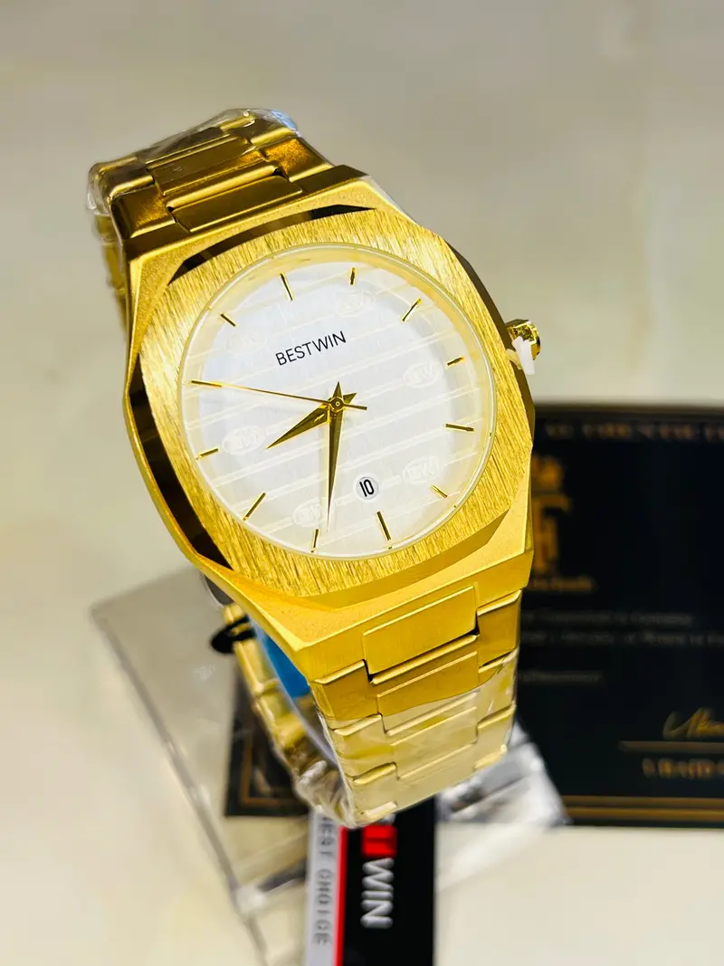 Gold White Dial Bestwin Watch 1