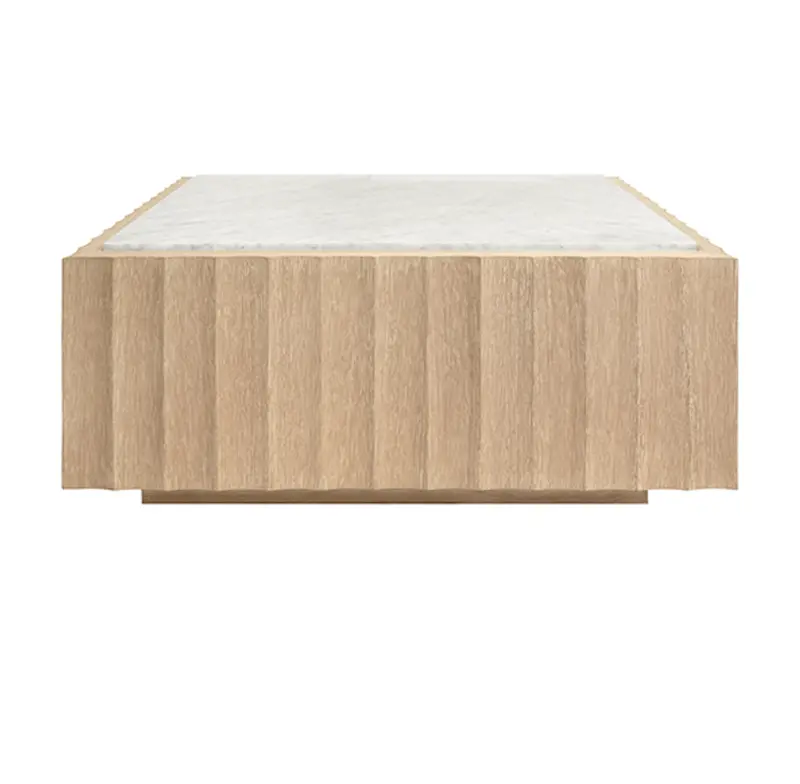 Granger Cerused Oak And Carrara Marble Square Fluted Coffee Table 1