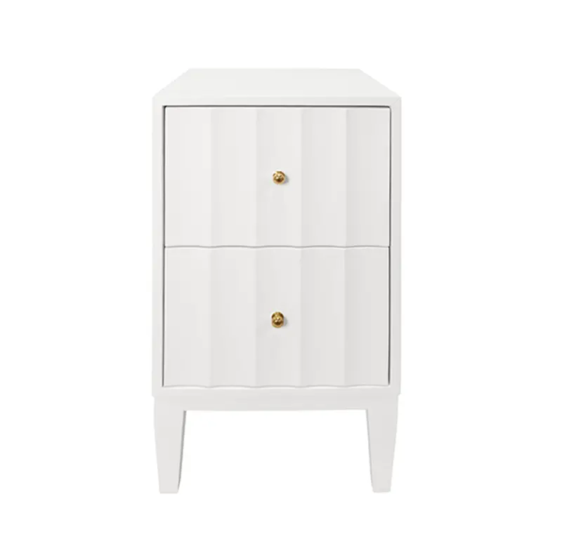 Hammond Matte White Lacquer Fluted Front Two Door Side Table With Brass Knobs 1
