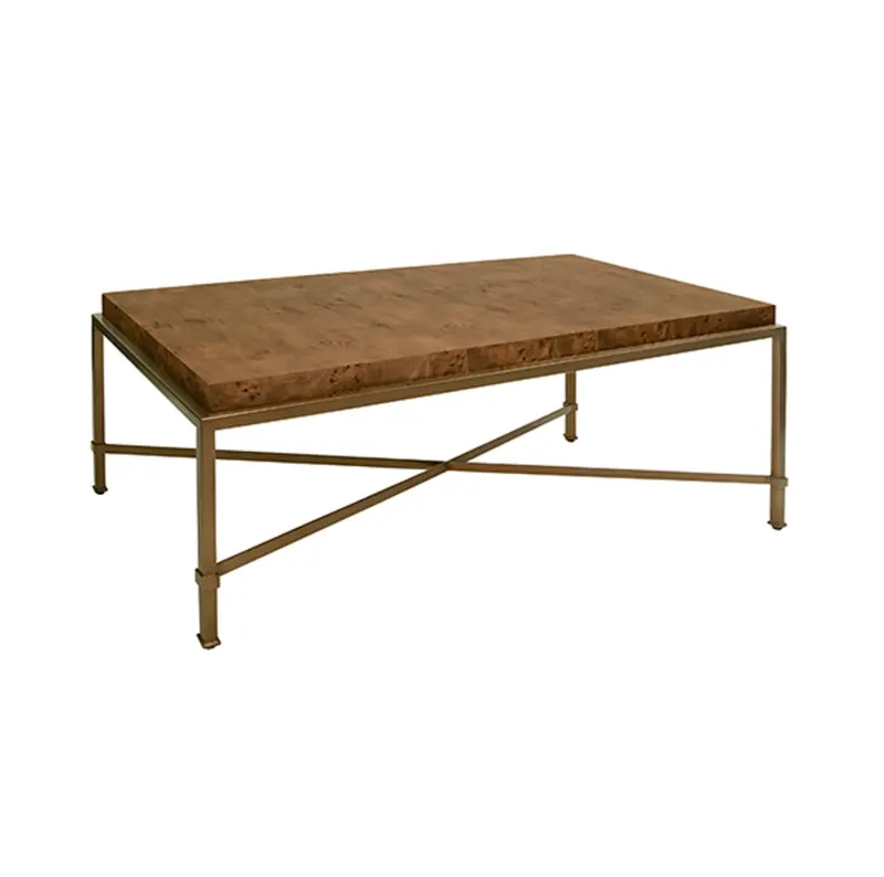 Hardwick Dark Burl Wood And Antique Brass Frame Coffee Table 1