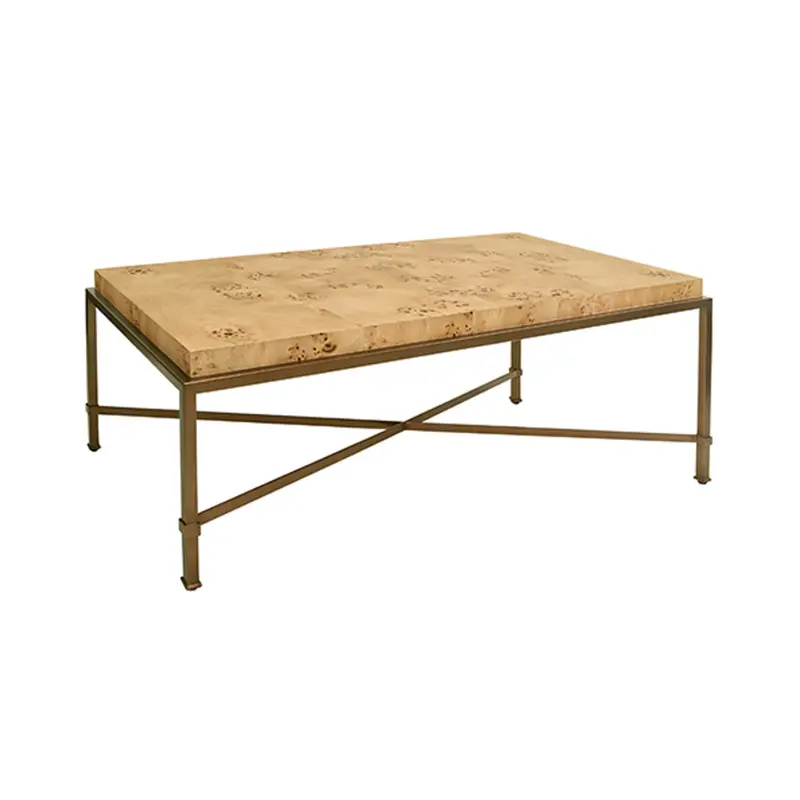 Hardwick Light Burl Wood And Antique Brass Frame Coffee Table 1
