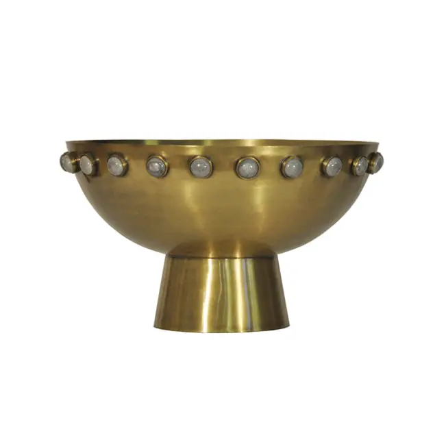 Harvey Antique Brass Bowl With Stone Detail 1