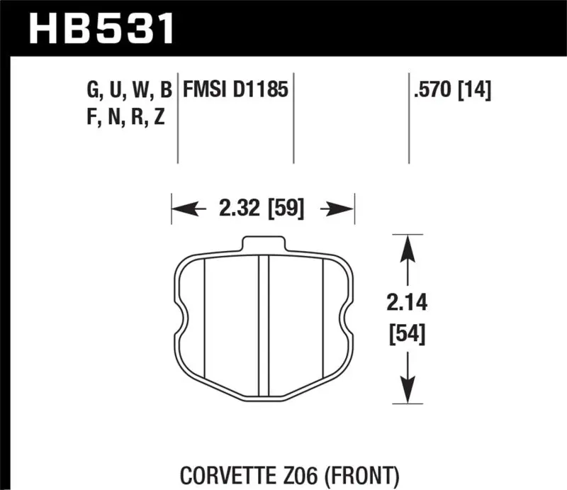 Hawk 06-10 Chevy Corvette (Oem Pad Design) Front Hps Sreet Brake Pads 2