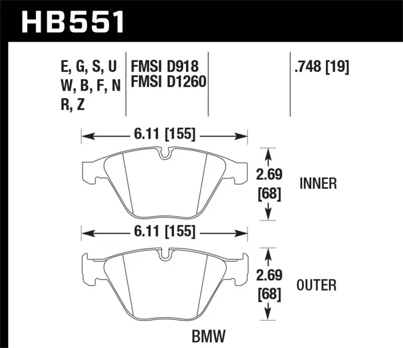 Hawk 07-09 Bmw 335D/335I/335Xi / 08-09 328I/M3 Performance Ceramic Street Front Brake Pads 2
