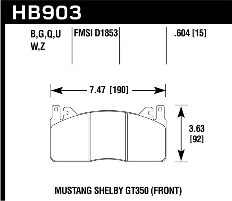 Hawk 15-17 Ford Mustang Shelby Gt350/Gt350r Performance Ceramic Front Brake Pads 2