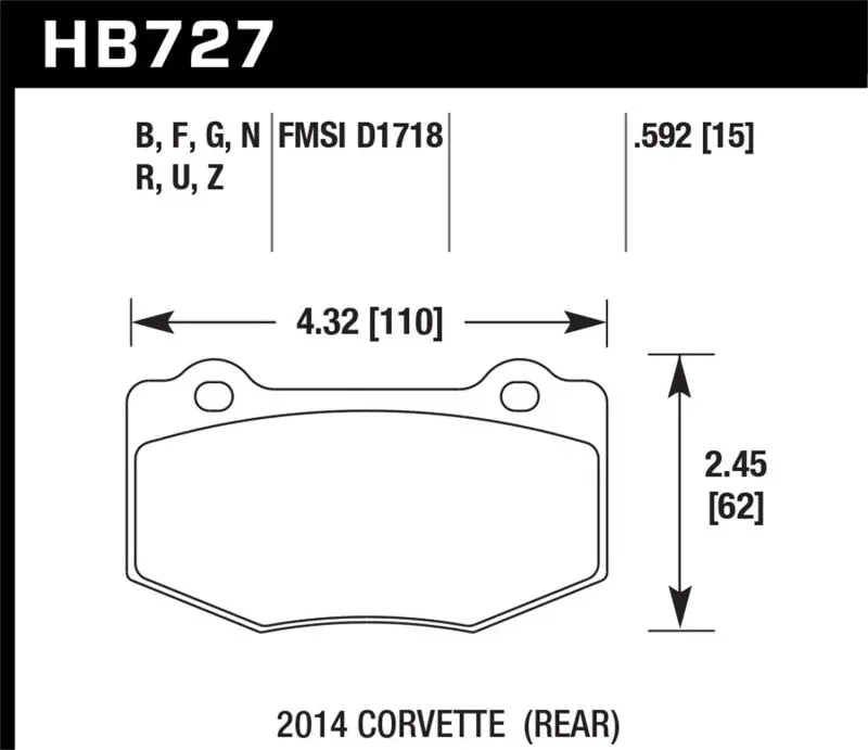 Hawk 2014 Chevrolet Corvette Hps Rear Brake Pads 2